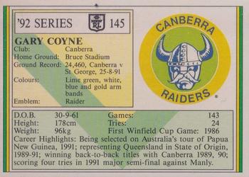 1992 Regina NSW Rugby League #145 Gary Coyne Back